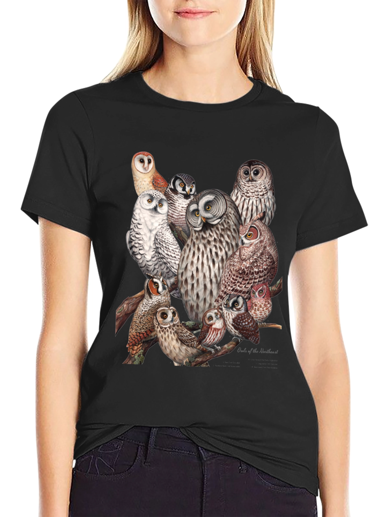 Owl Print Black T-Shirt
