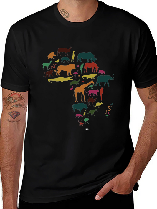 Africa Animal Silhouette Graphic T-Shirt - Black