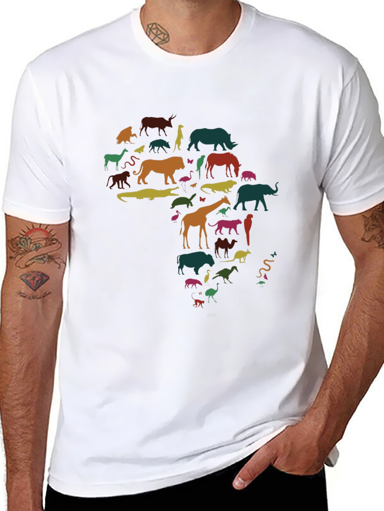 Africa Animal Silhouette Graphic T-Shirt - Black