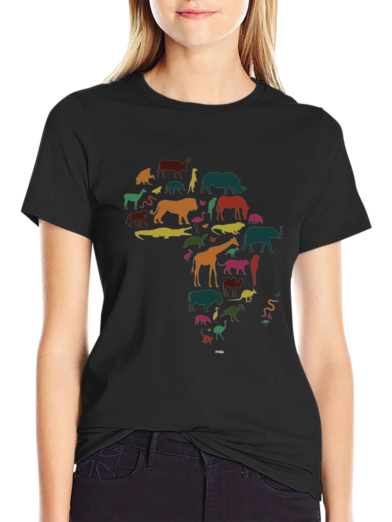 Africa Animal Silhouette Graphic T-Shirt - Black