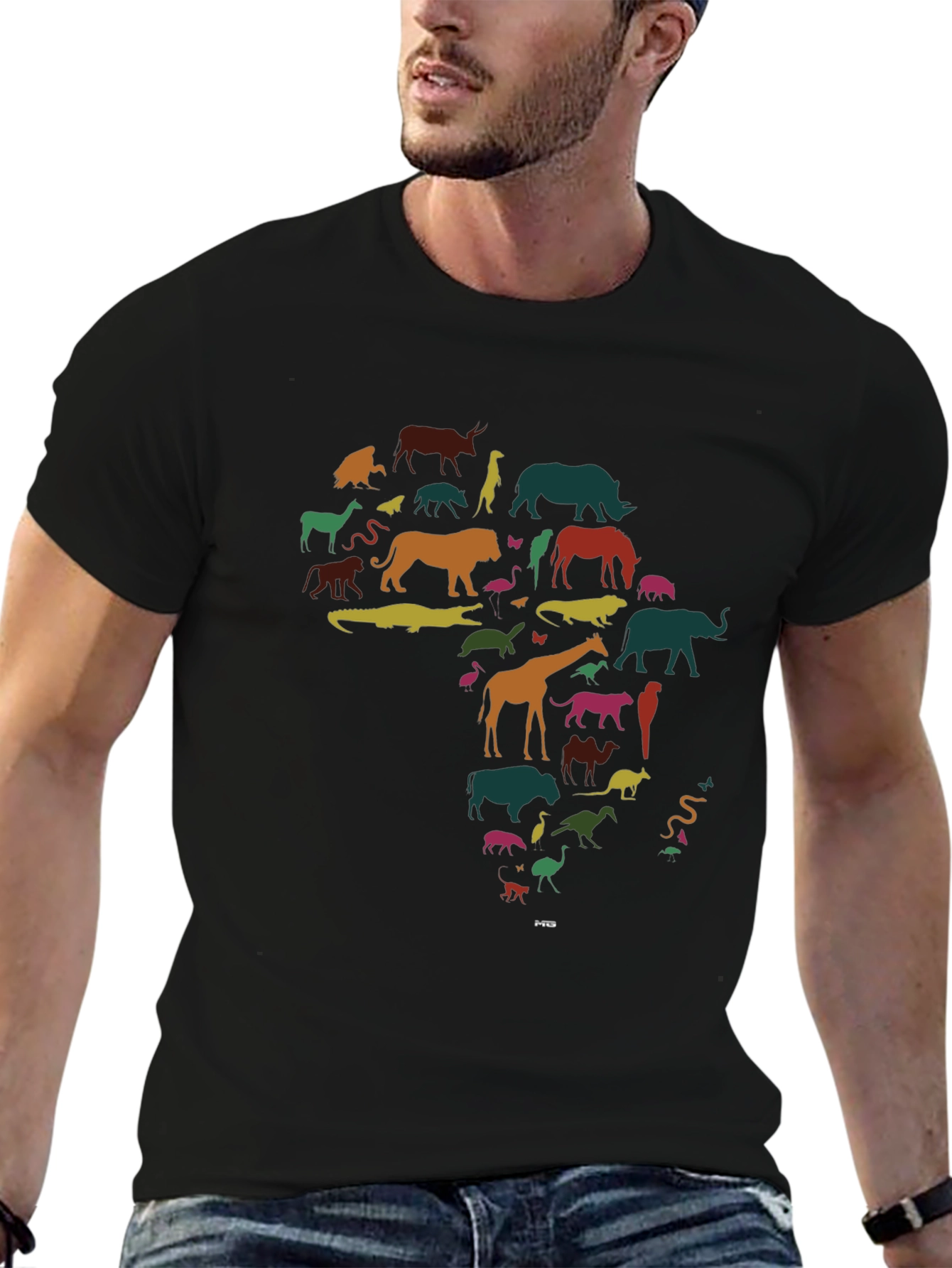 Africa Animal Silhouette Graphic T-Shirt - Black