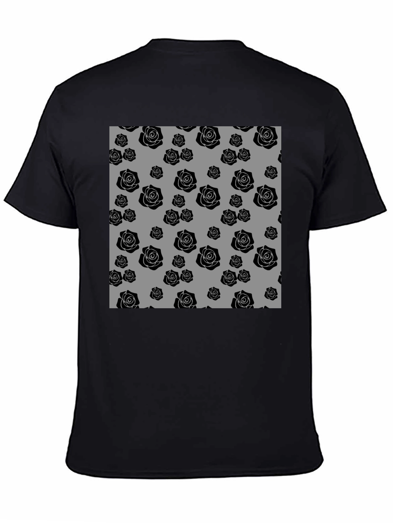 Black T-Shirt with Rose Pattern