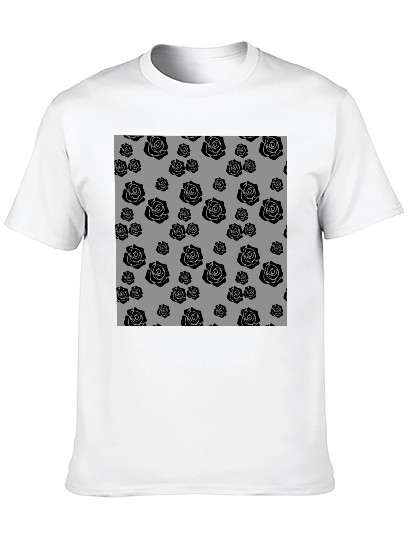 Black T-Shirt with Rose Pattern