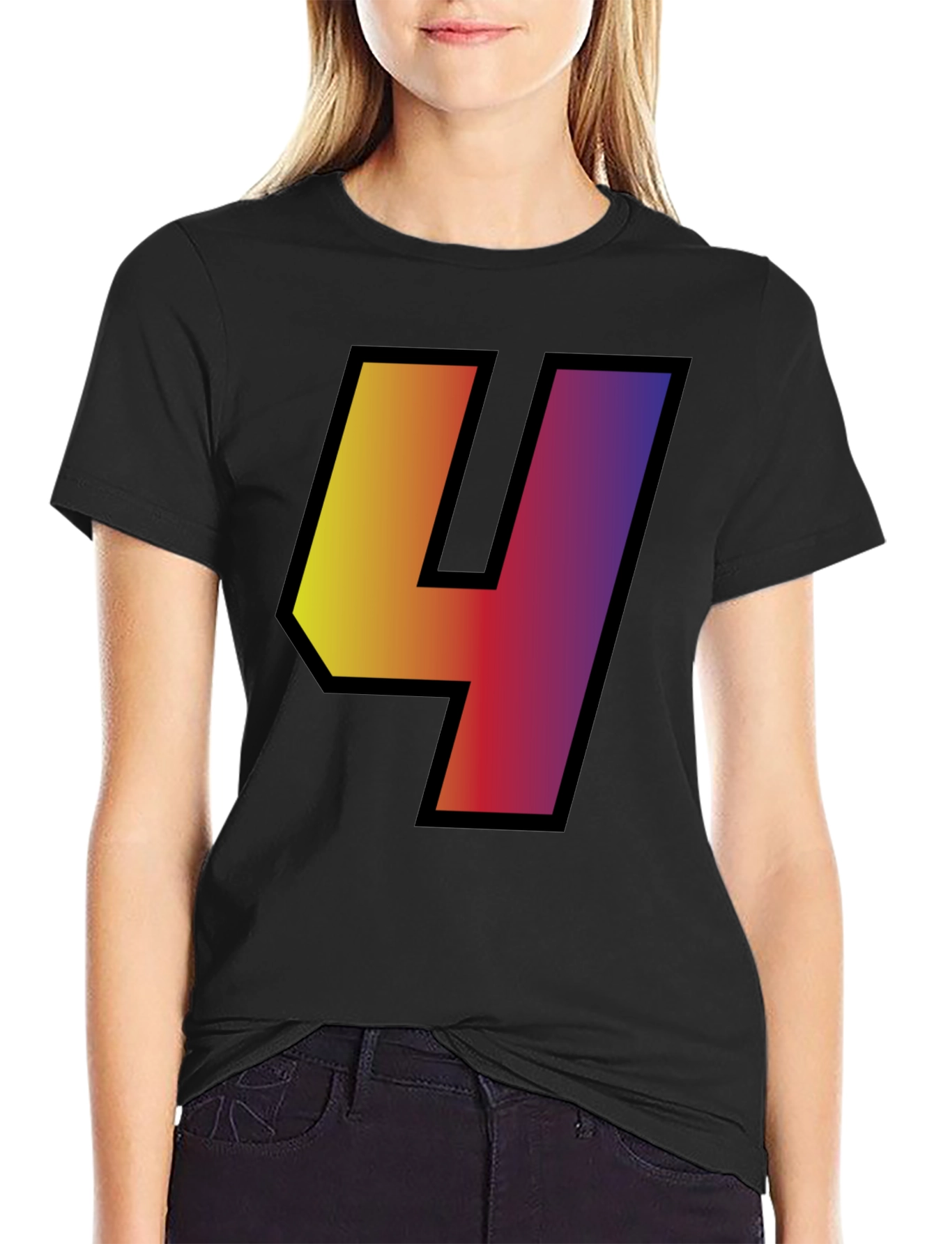 Gradient Number 4 Graphic Tee - Black