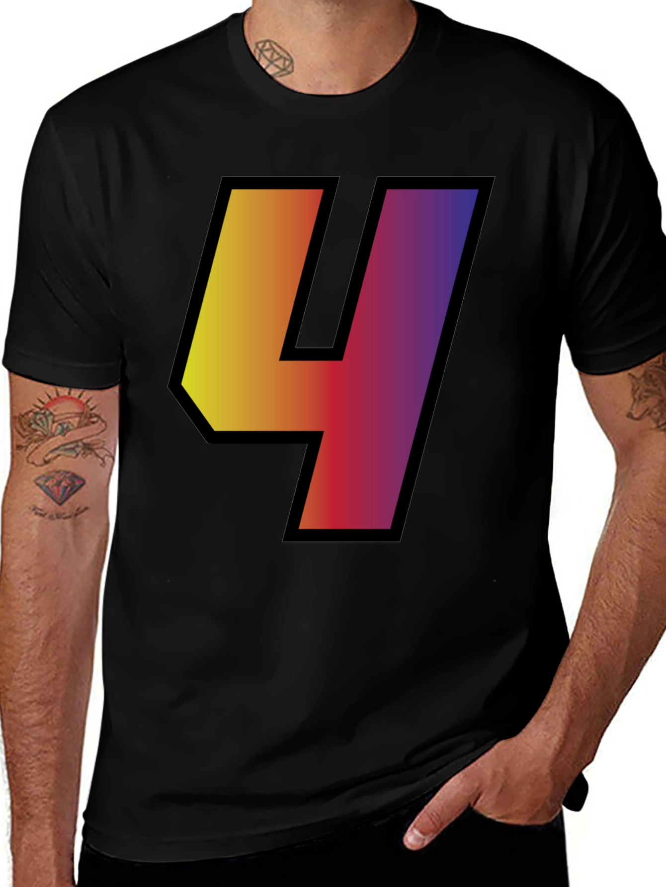 Gradient Number 4 Graphic Tee - Black