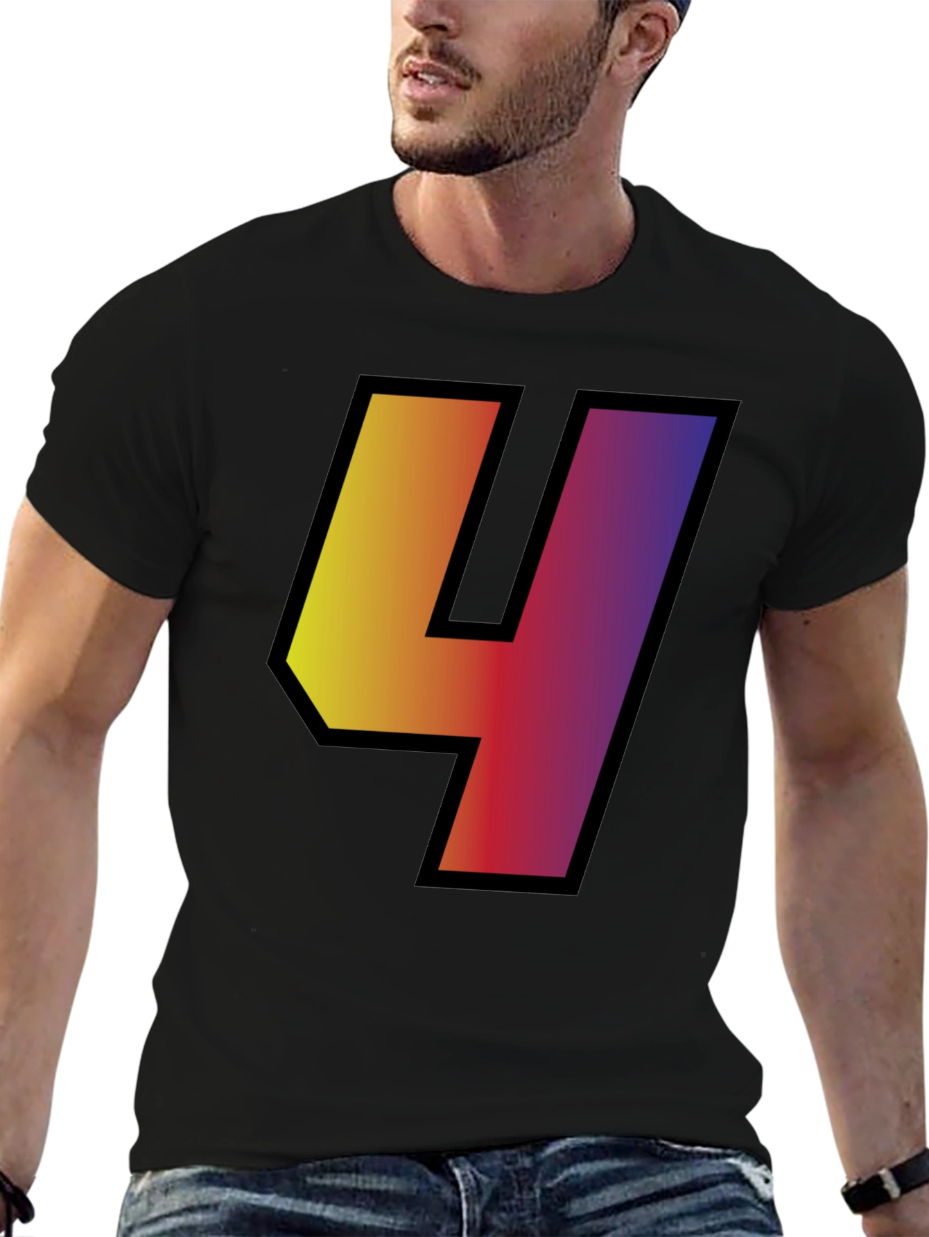 Gradient Number 4 Graphic Tee - Black