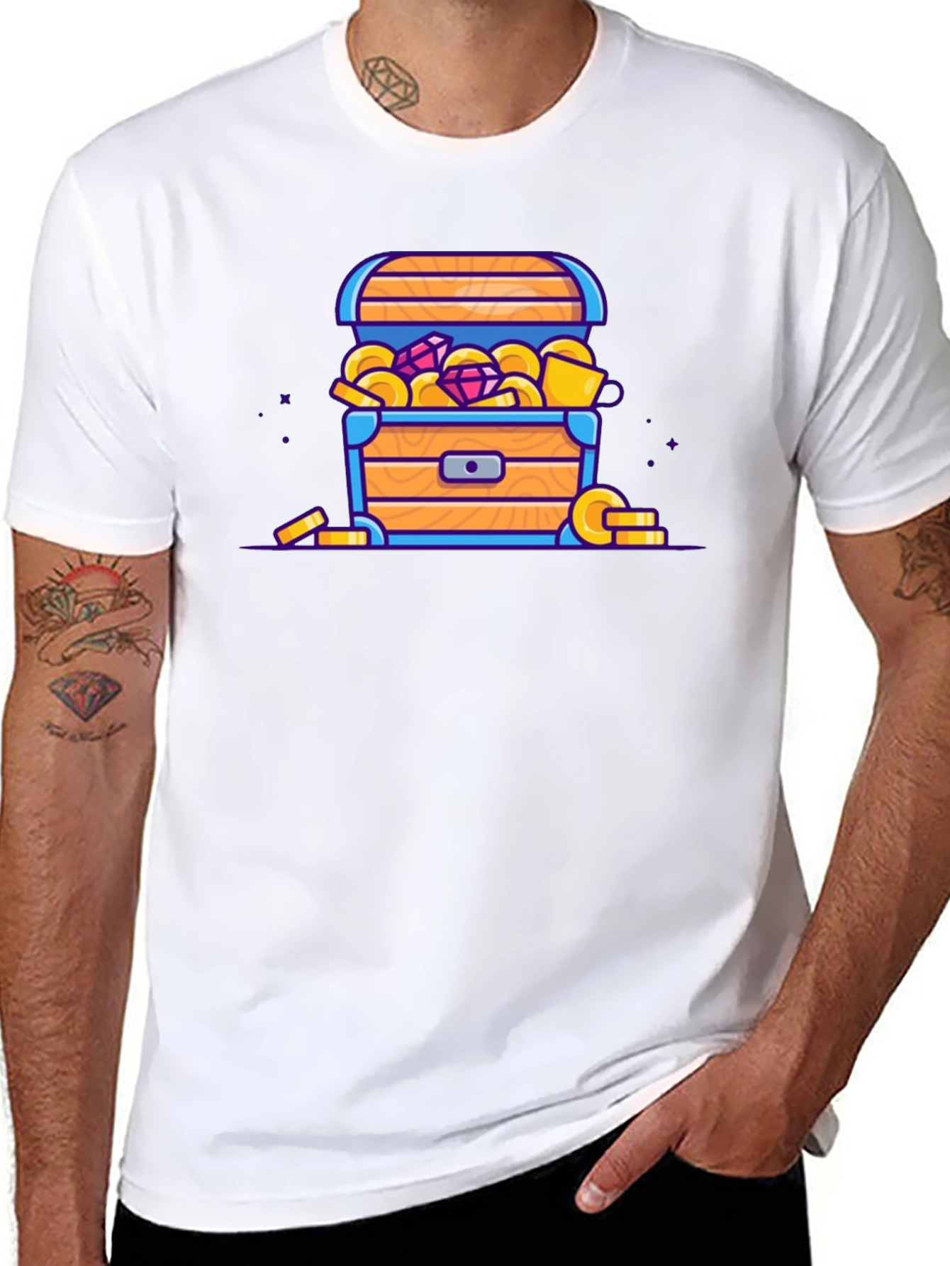 Treasure Chest Cartoon Graphic Black T-Shirt