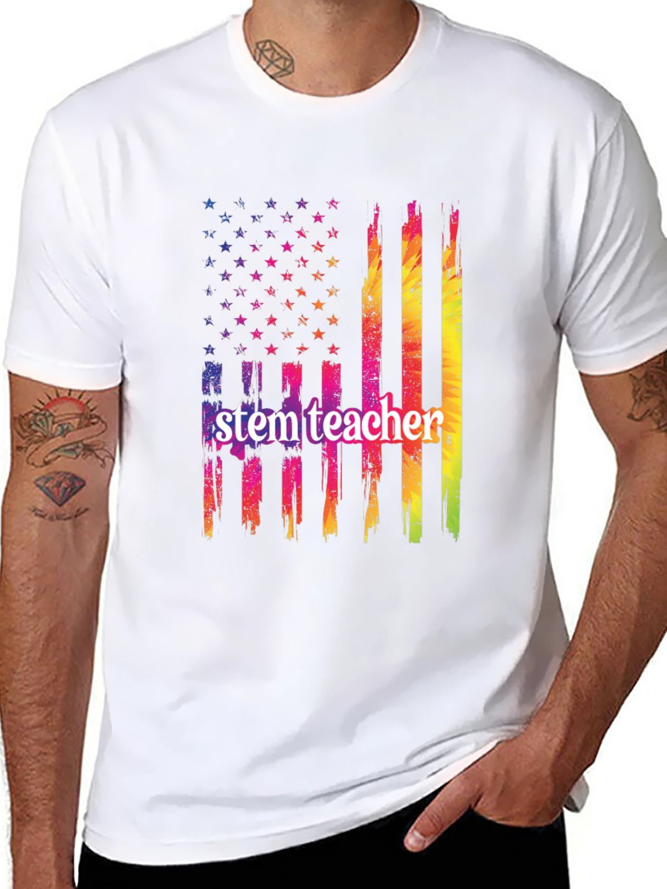 STEM Teacher USA Flag Graphic T-Shirt