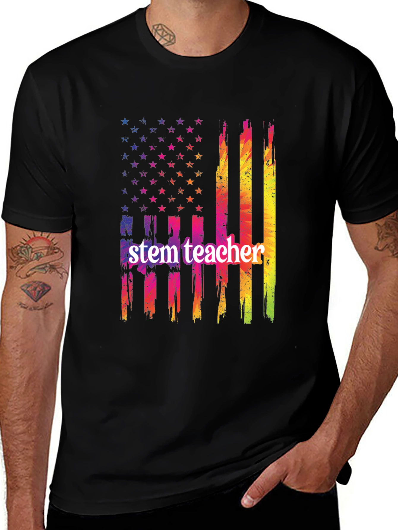 STEM Teacher USA Flag Graphic T-Shirt