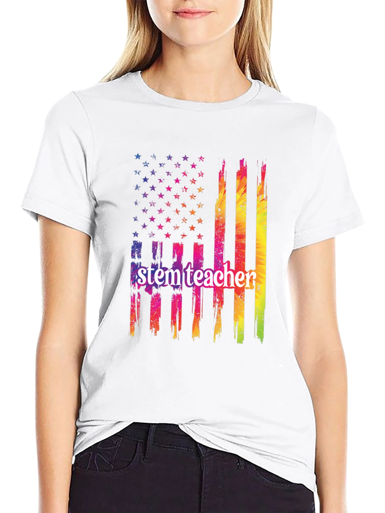 STEM Teacher USA Flag Graphic T-Shirt