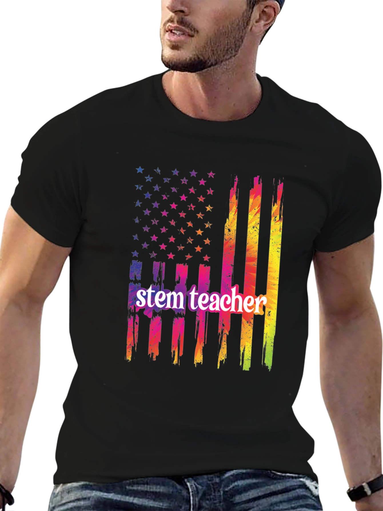 STEM Teacher USA Flag Graphic T-Shirt