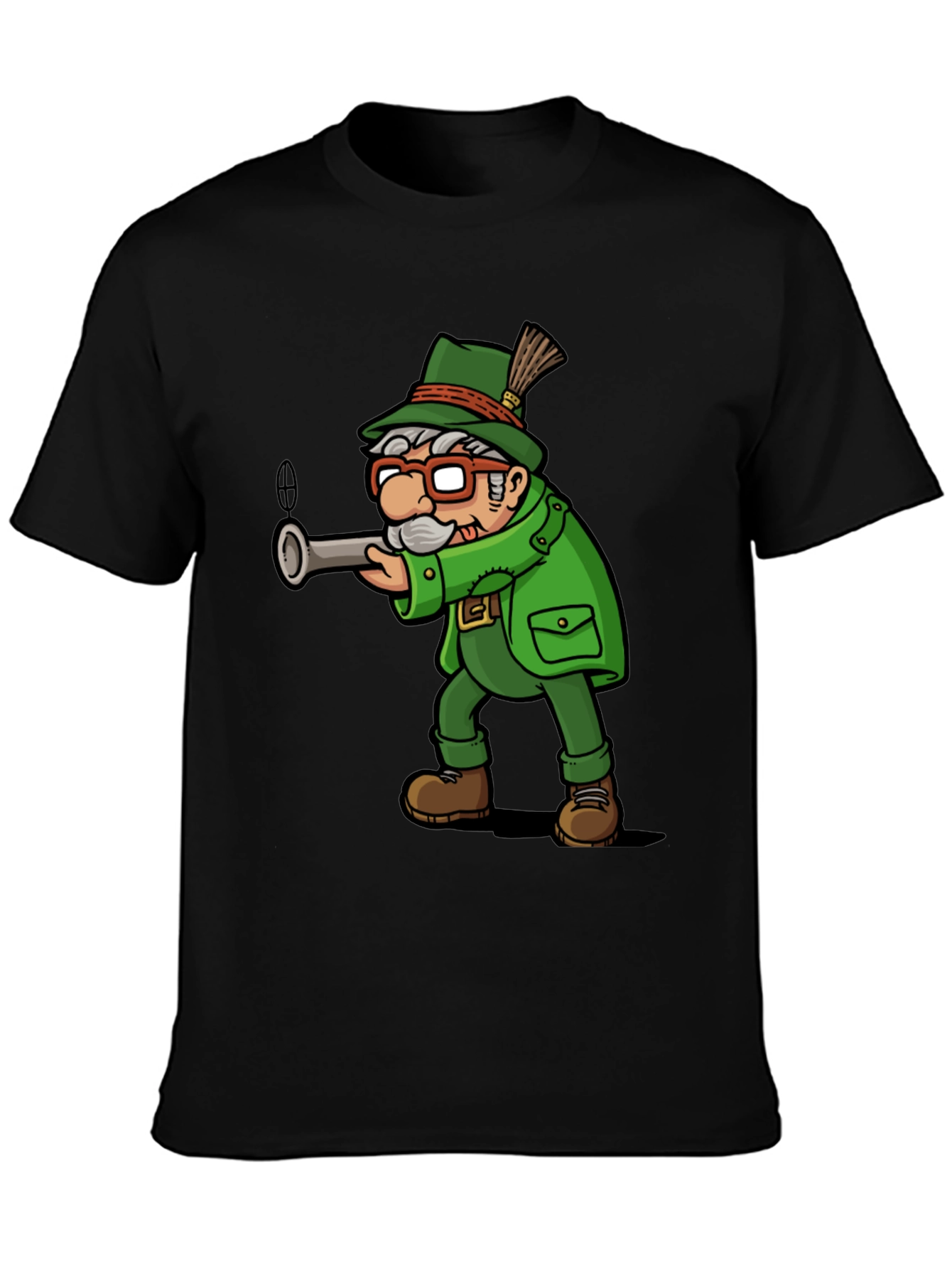 Cartoon Hunter Graphic Tee - Black Cotton Blend
