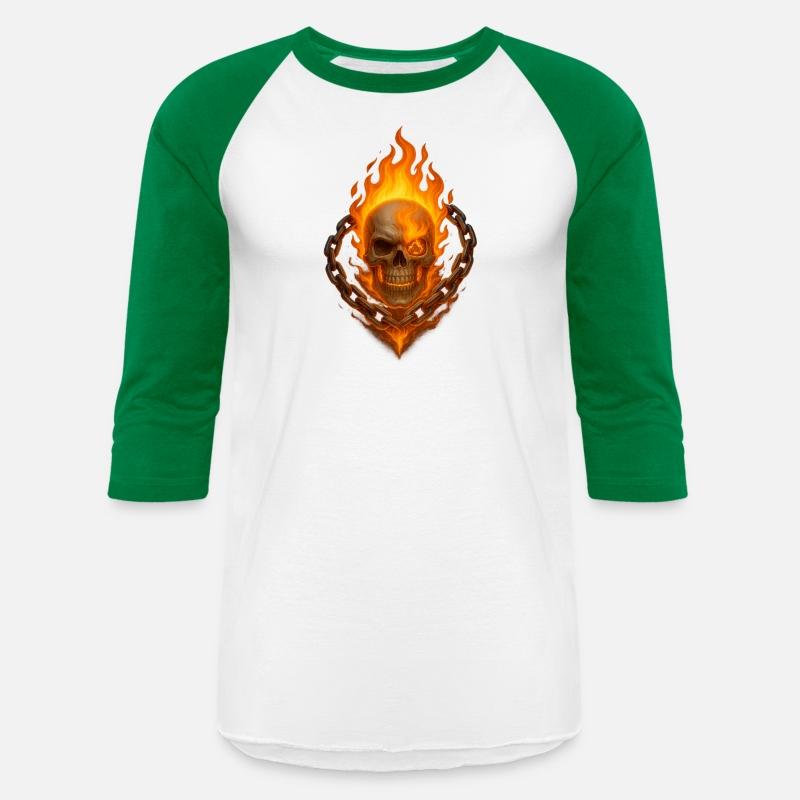 Flaming Skull with Burning Chain