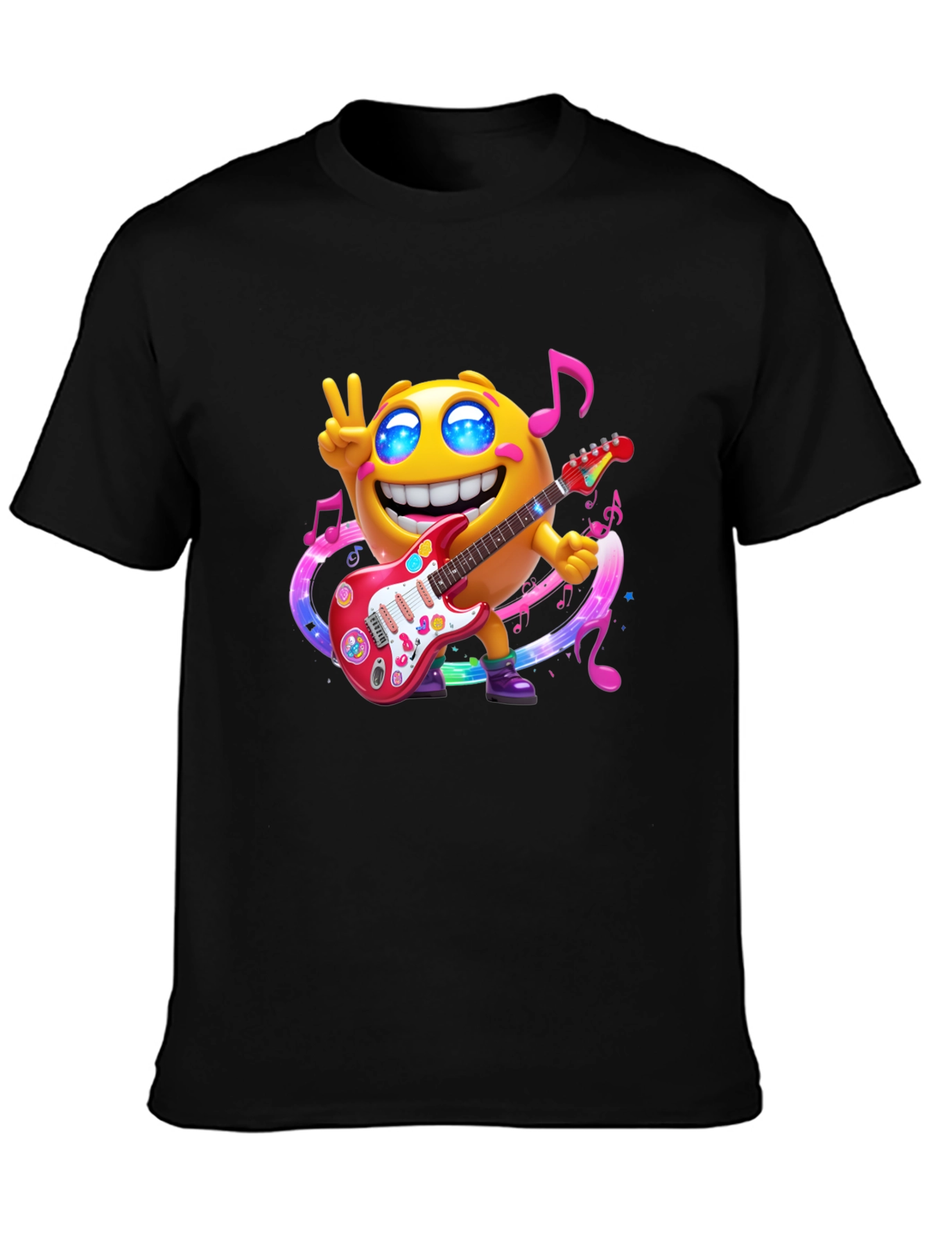 Cool Emoji Guitar Player Black T-Shirt