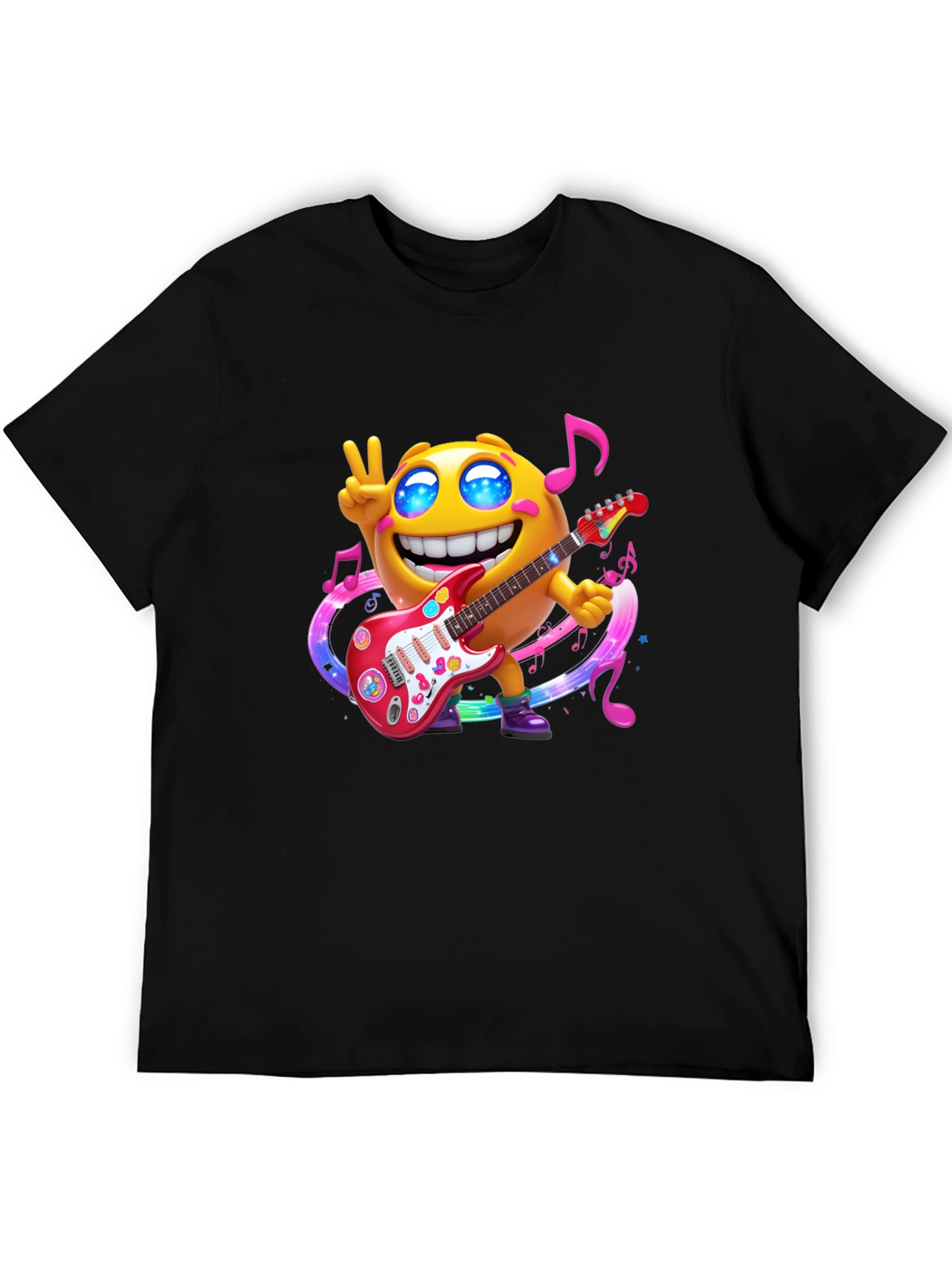 Cool Emoji Guitar Player Black T-Shirt