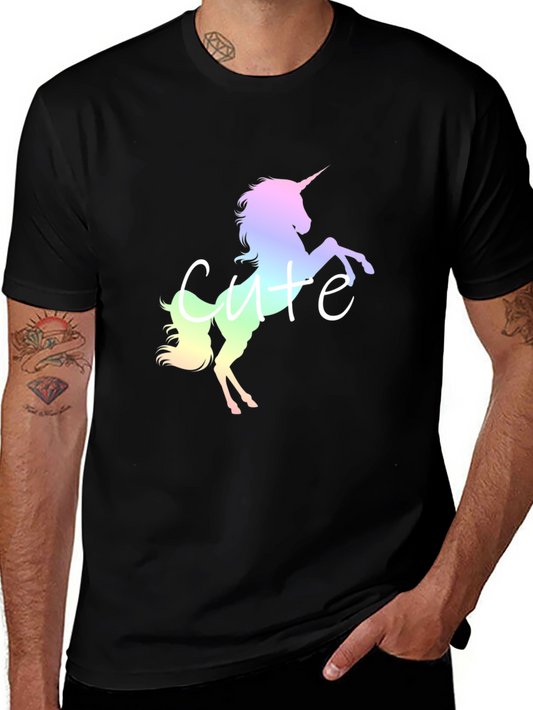 Cute Unicorn Graphic Tee - Black Cotton Blend Shirt