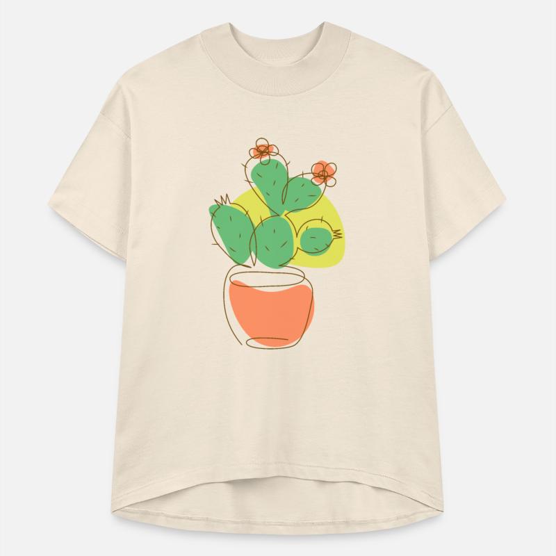 Flowering opuntia cactus one line drawing