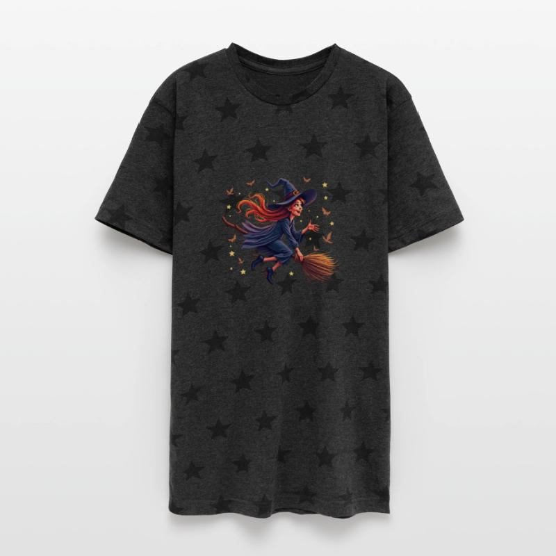 Flying Witch on Broom with Butterflies