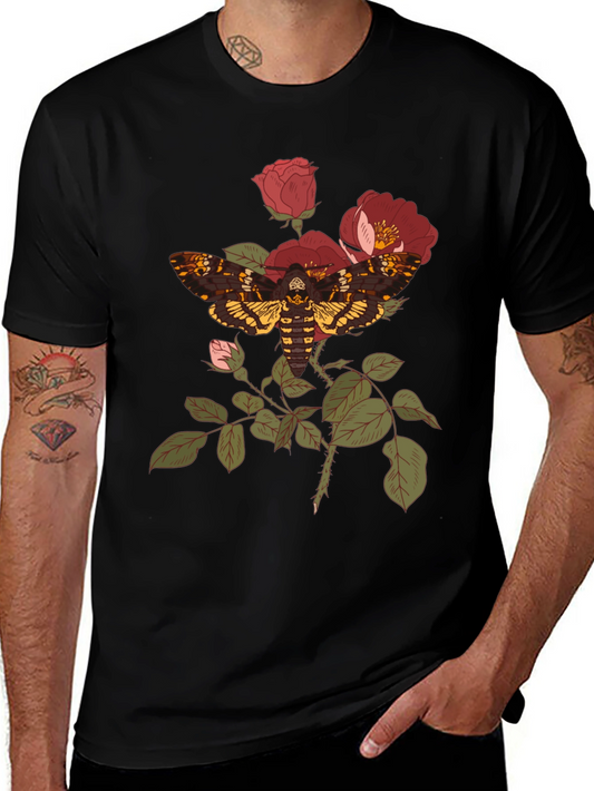 Moth and Roses Graphic Tee - Black