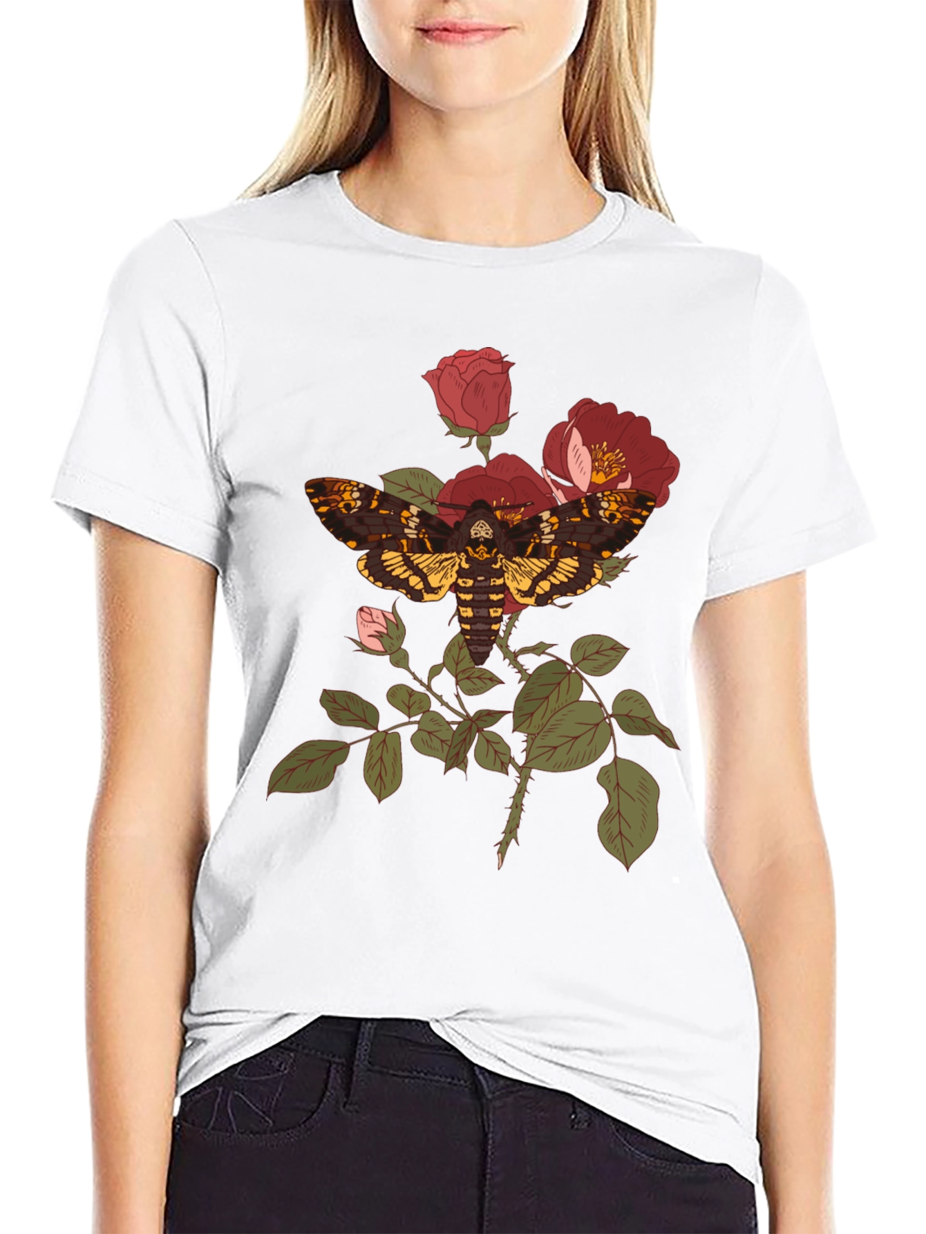 Moth and Roses Graphic Tee - Black