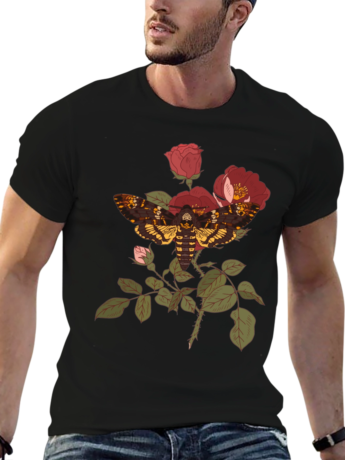 Moth and Roses Graphic Tee - Black