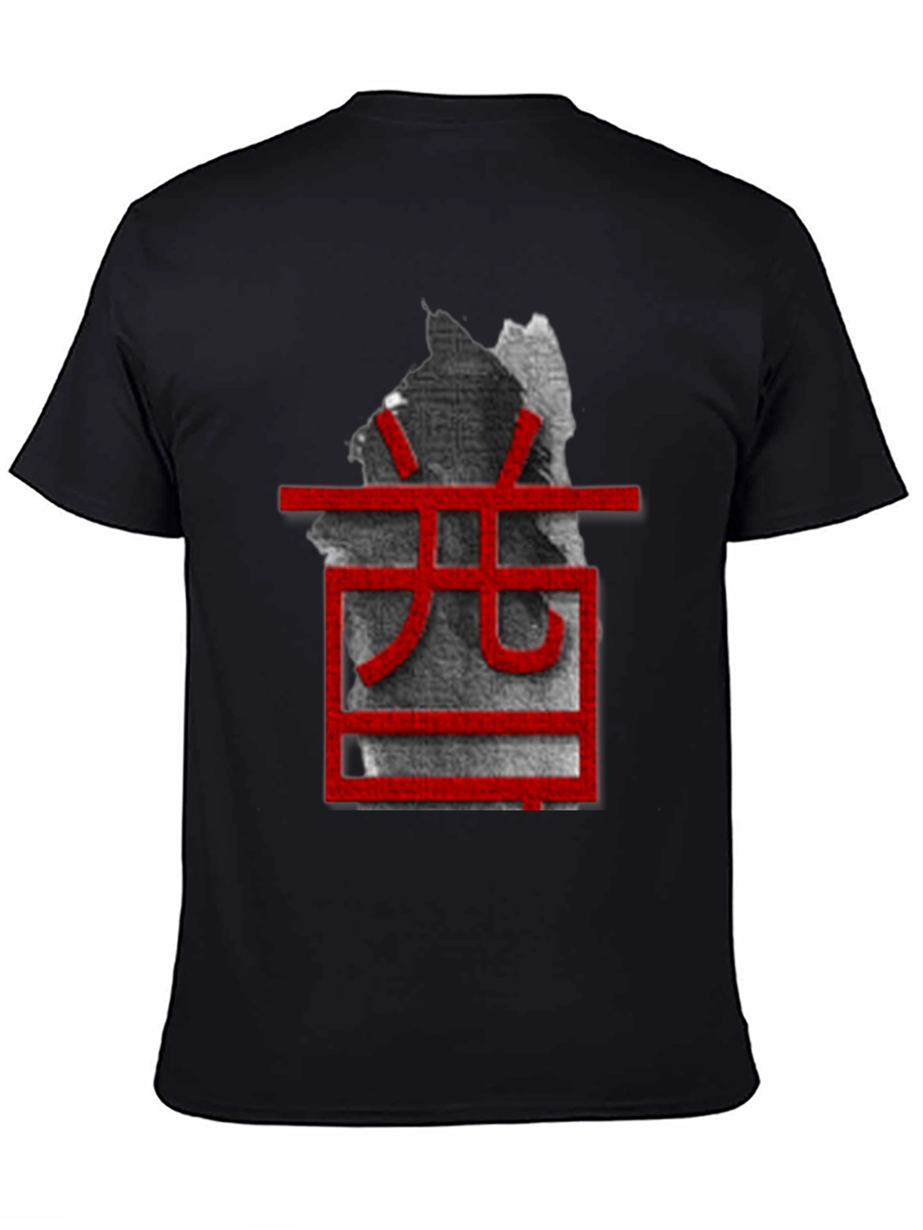 Unique Black T-Shirt with Red Asian-Inspired Graphic