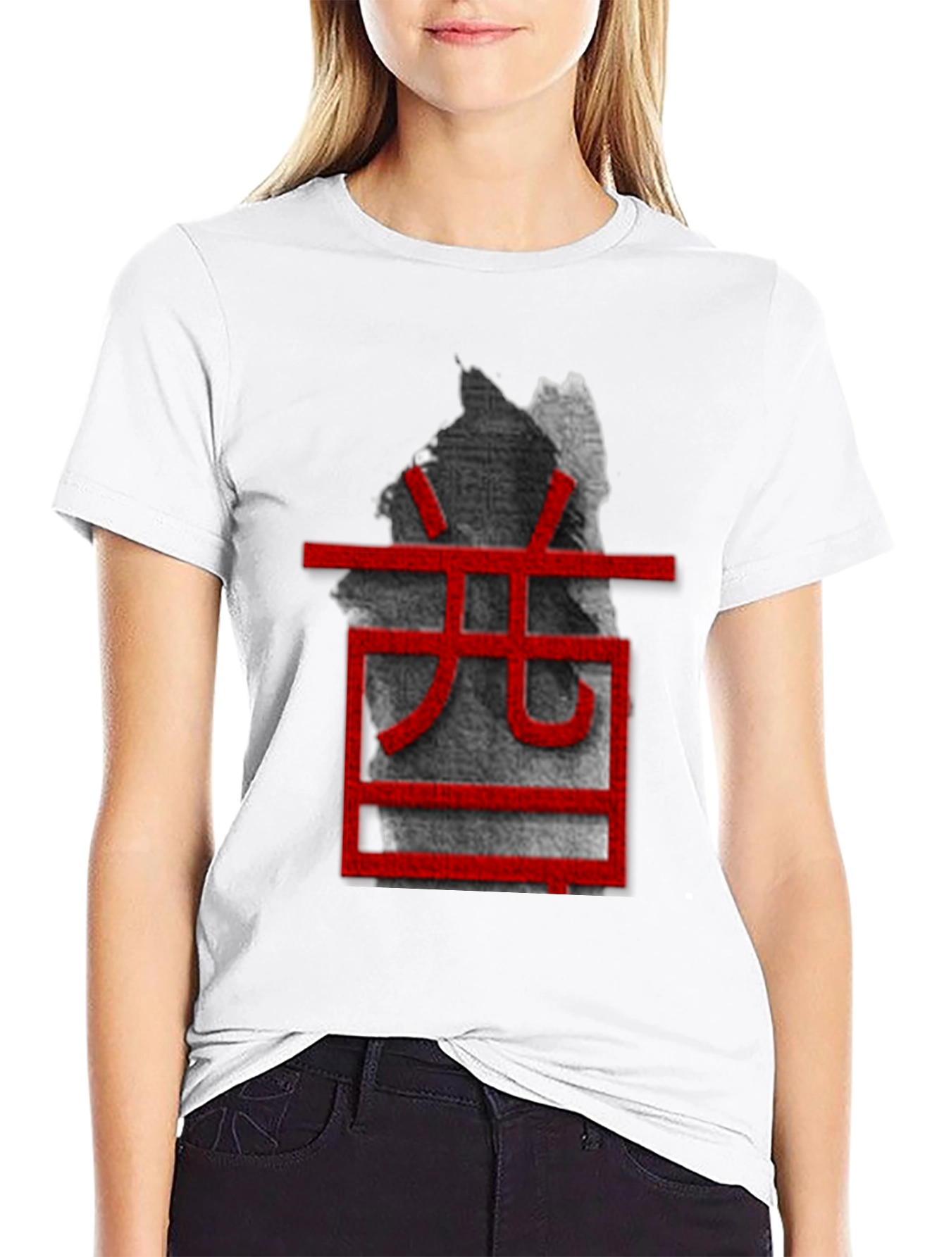 Unique Black T-Shirt with Red Asian-Inspired Graphic