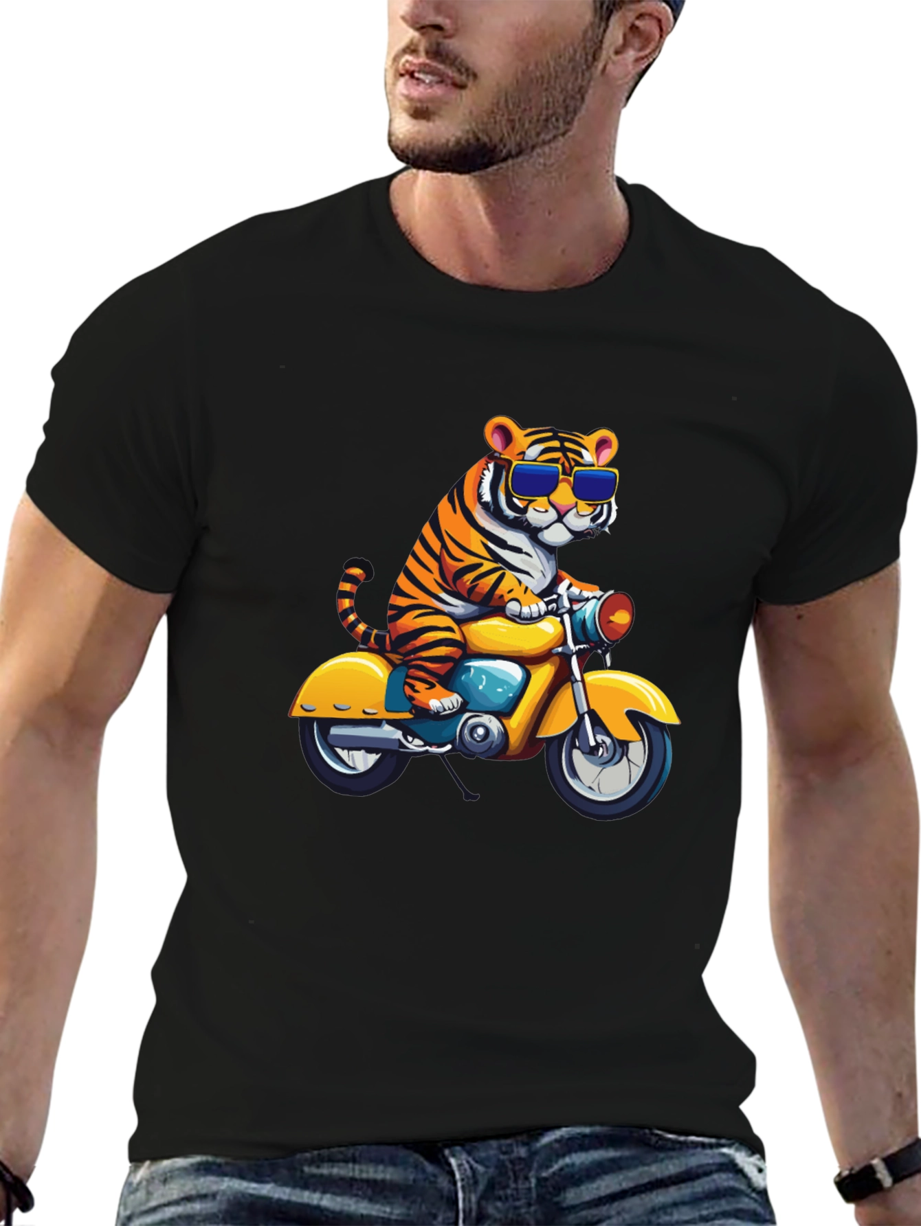 Tiger Riding Motorcycle Graphic Tee - Black