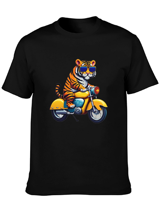 Tiger Riding Motorcycle Graphic Tee - Black