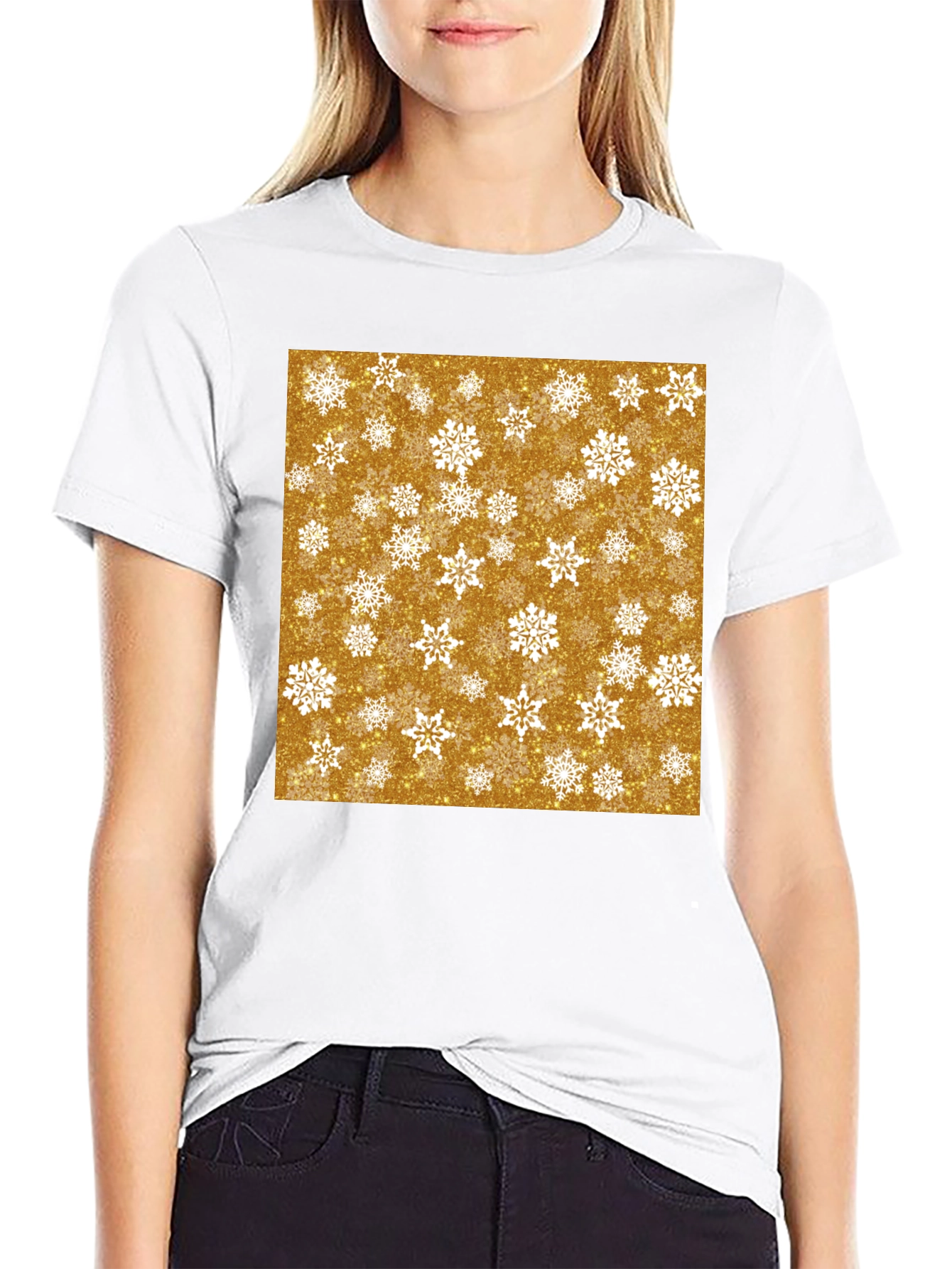 Festive Snowflake Print Black T-Shirt