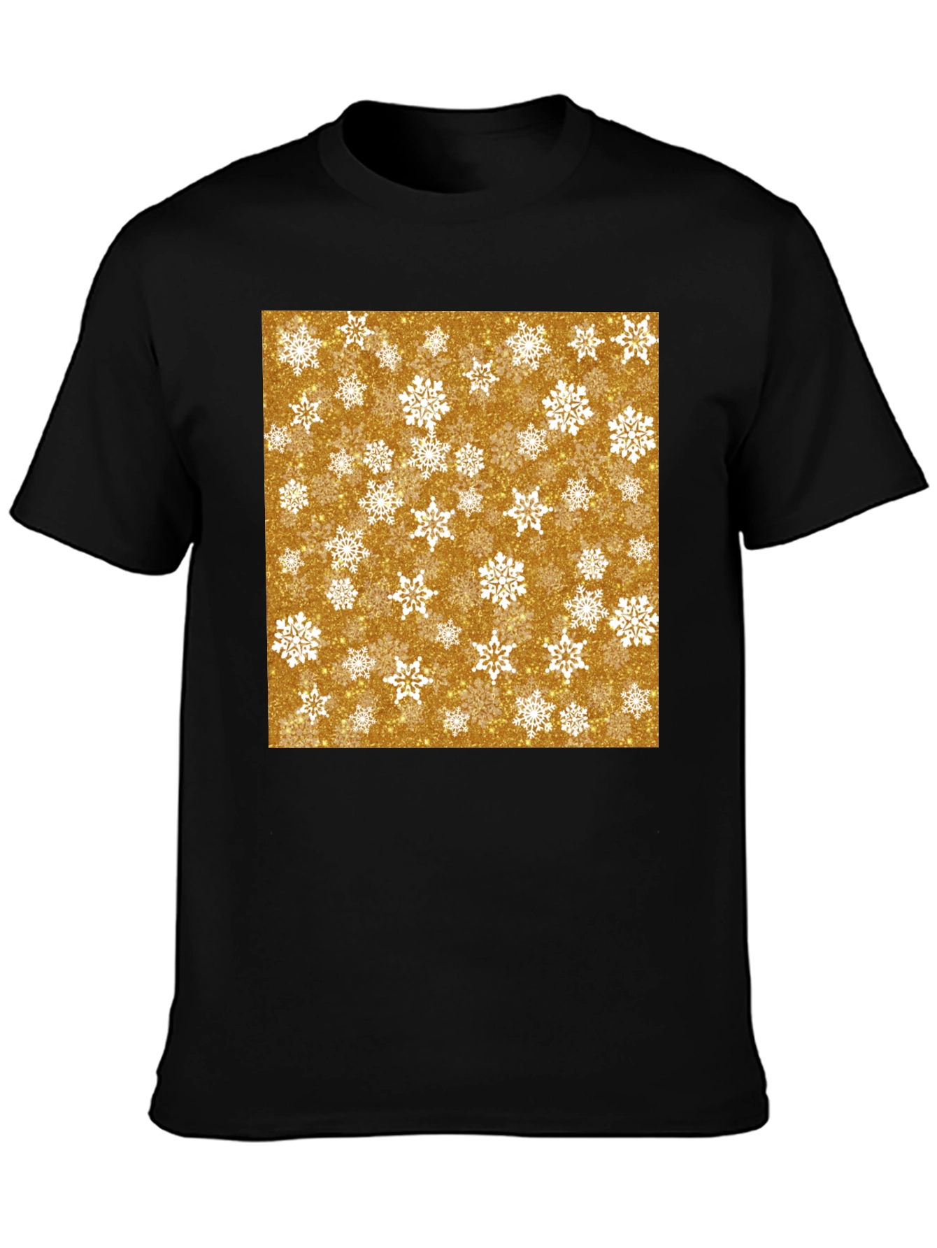 Festive Snowflake Print Black T-Shirt