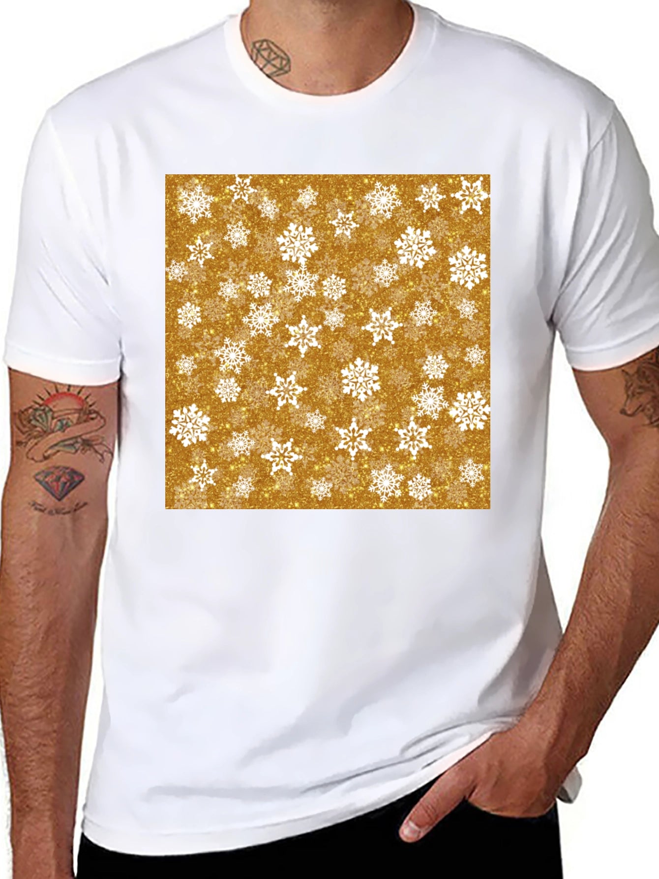 Festive Snowflake Print Black T-Shirt