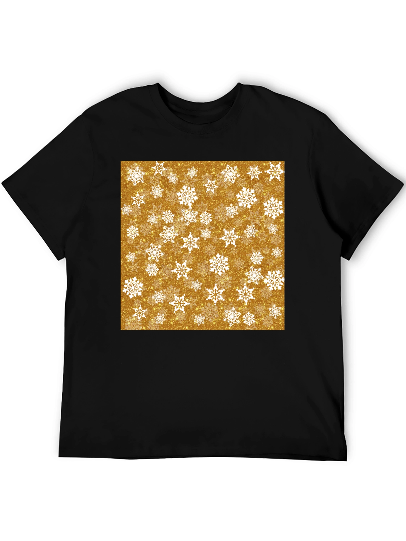 Festive Snowflake Print Black T-Shirt