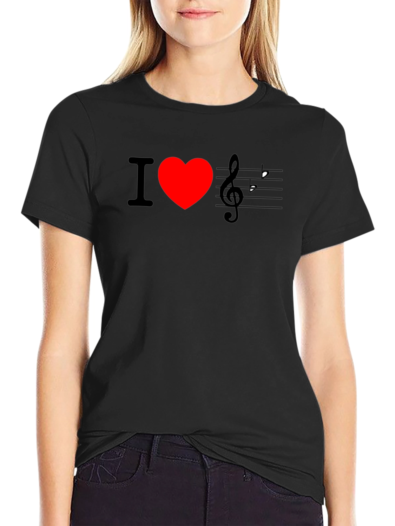 I Love Music T-Shirt - Black Crew Neck Tee