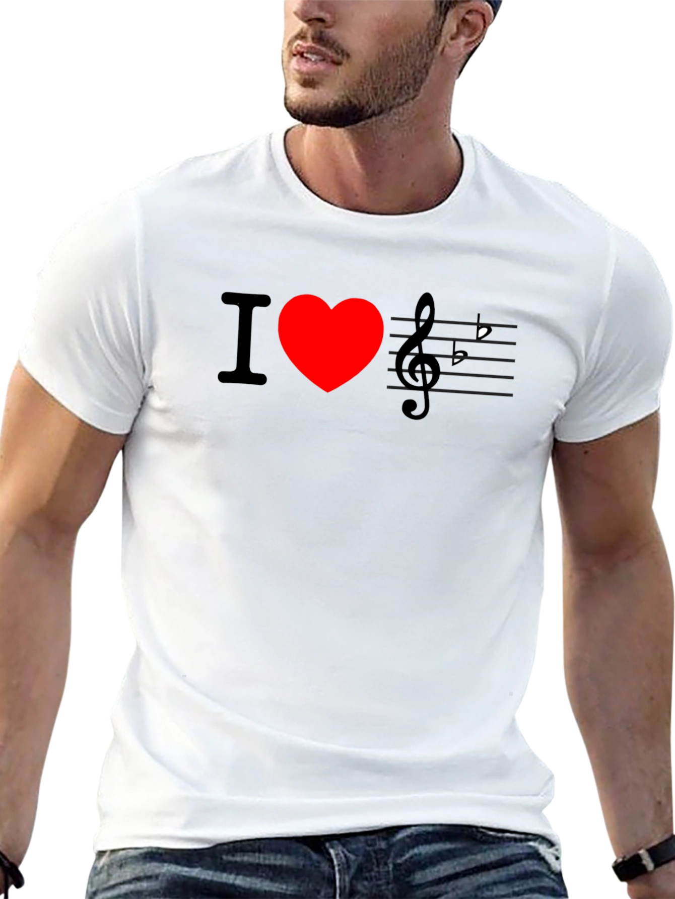 I Love Music T-Shirt - Black Crew Neck Tee