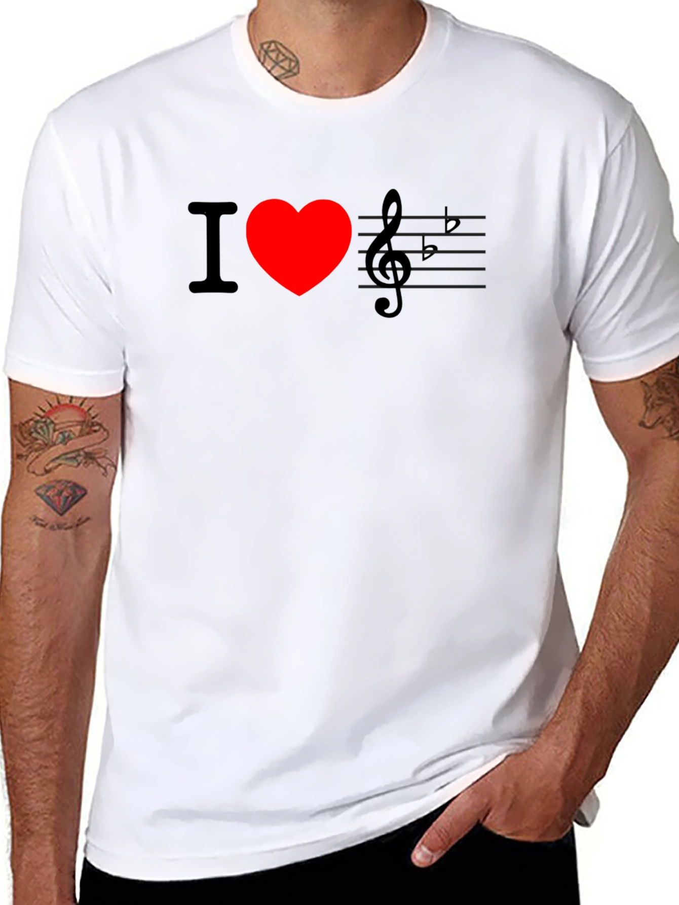 I Love Music T-Shirt - Black Crew Neck Tee