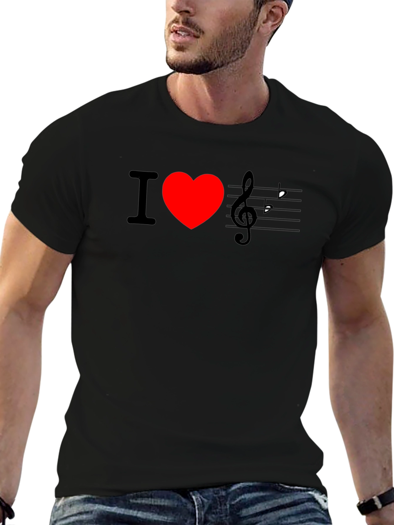 I Love Music T-Shirt - Black Crew Neck Tee