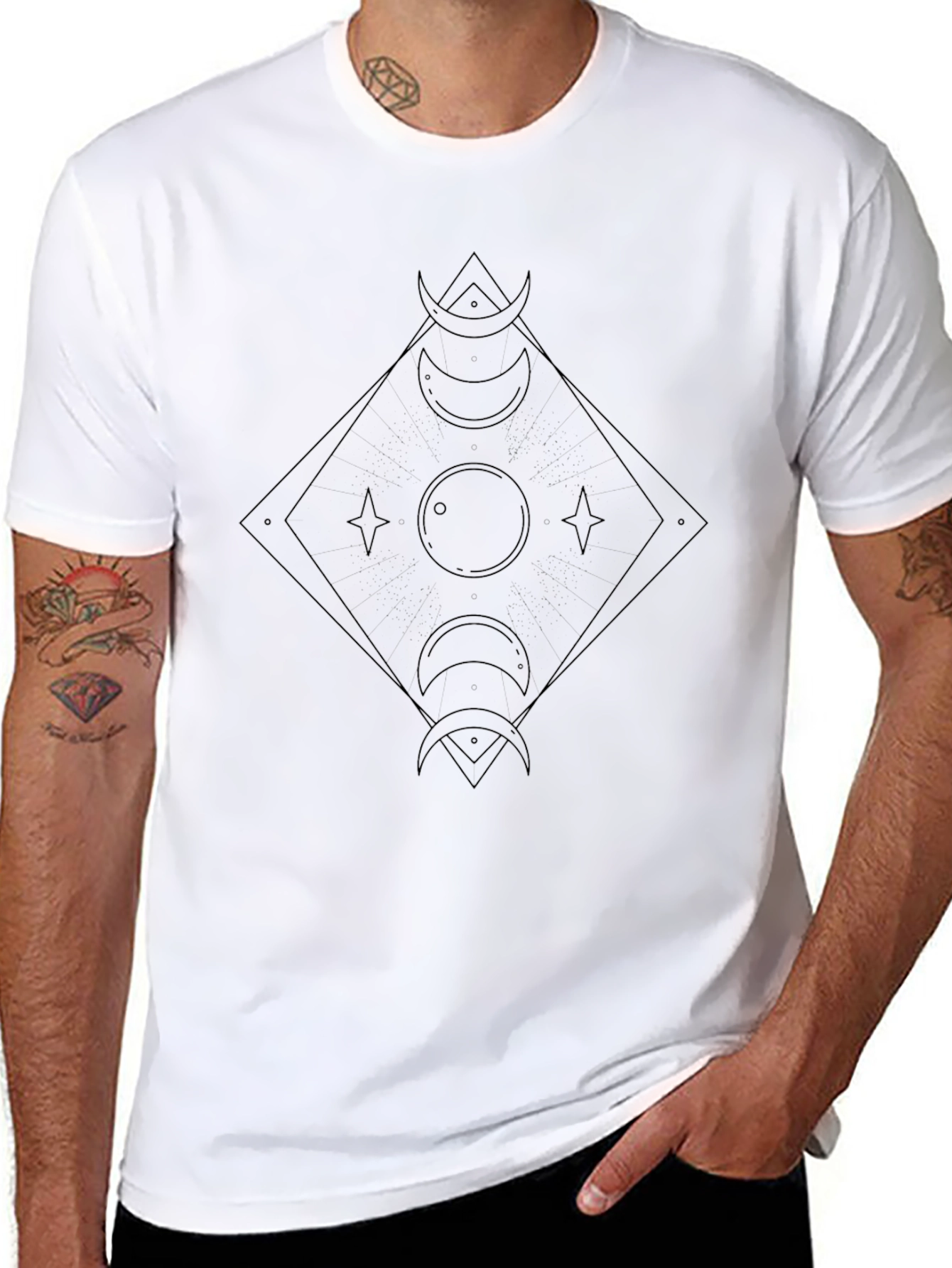 Geometric Moon Phase Graphic Tee - Black