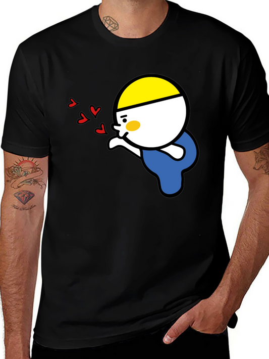 Kissing Cartoon Graphic Tee - Black