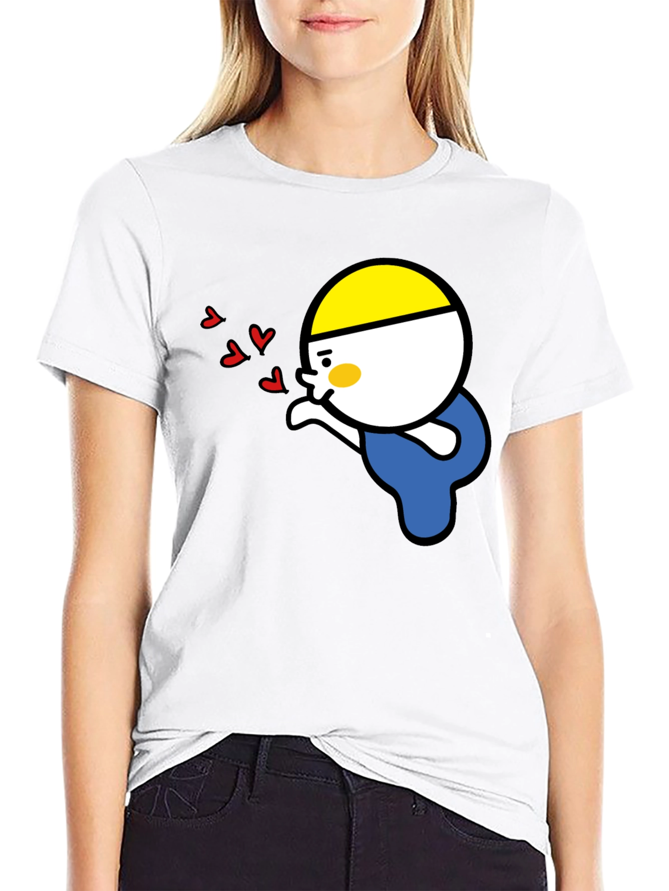Kissing Cartoon Graphic Tee - Black