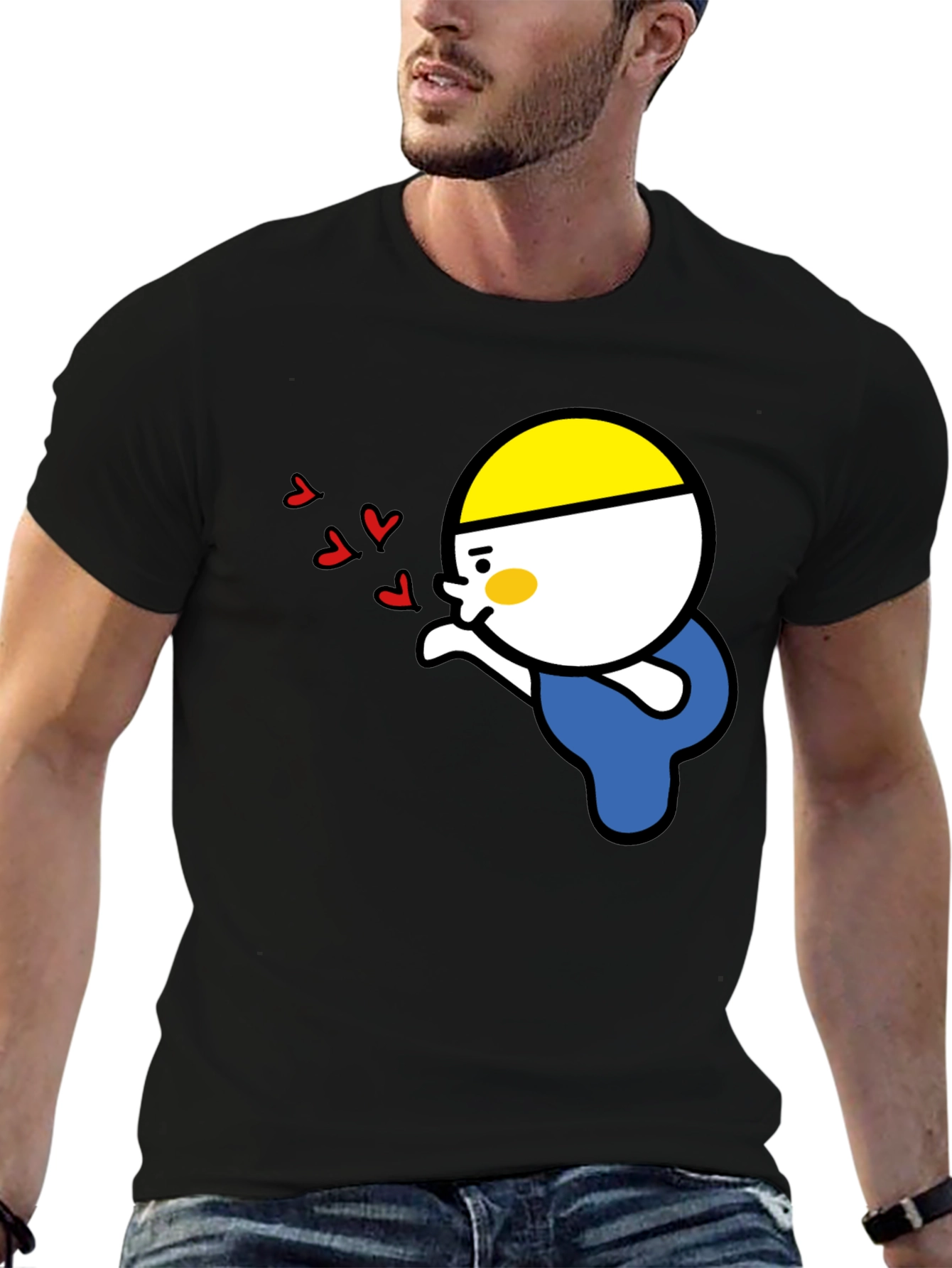 Kissing Cartoon Graphic Tee - Black