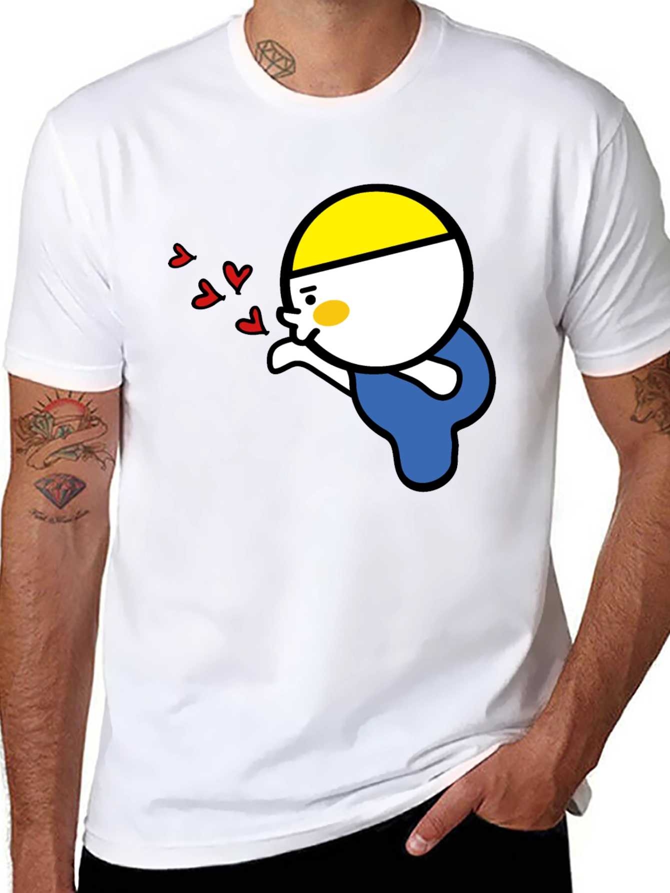 Kissing Cartoon Graphic Tee - Black