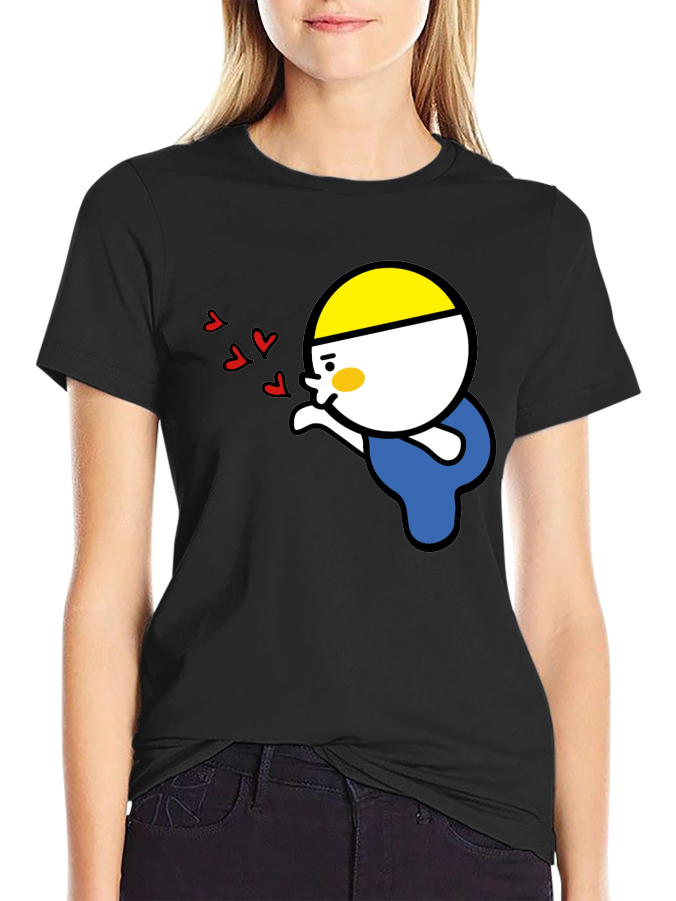 Kissing Cartoon Graphic Tee - Black
