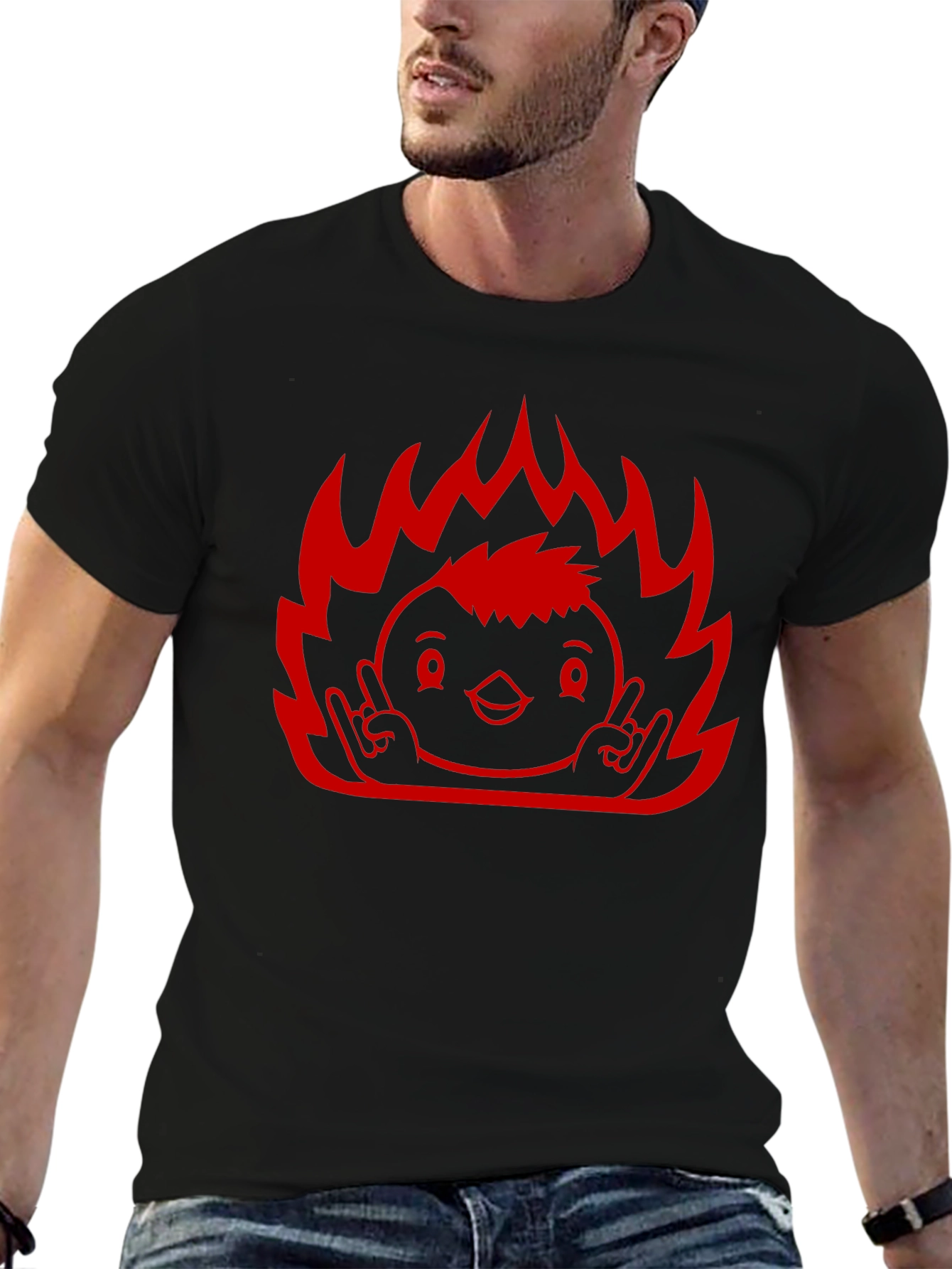 Rock On Flame Chick T-Shirt - Black