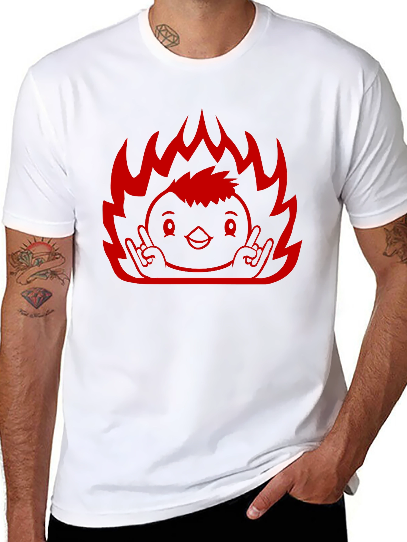 Rock On Flame Chick T-Shirt - Black