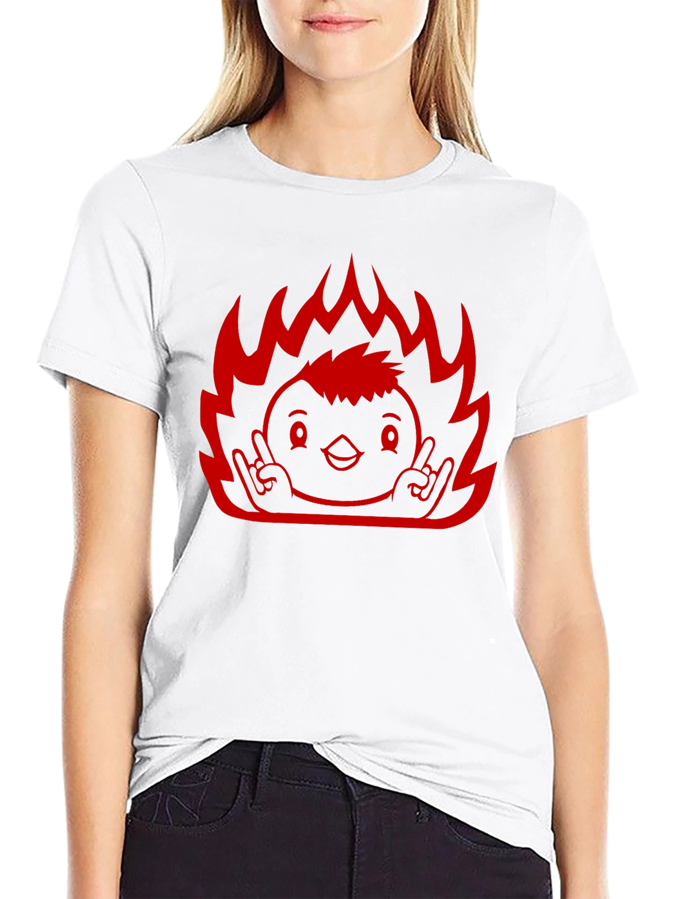Rock On Flame Chick T-Shirt - Black