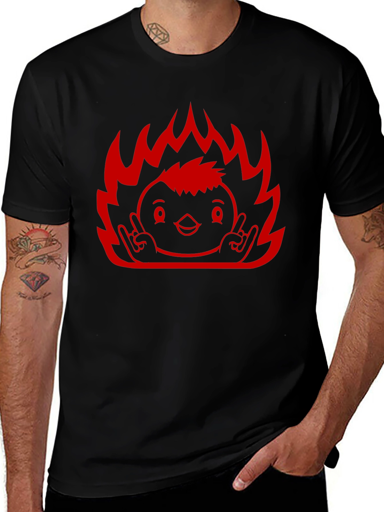 Rock On Flame Chick T-Shirt - Black
