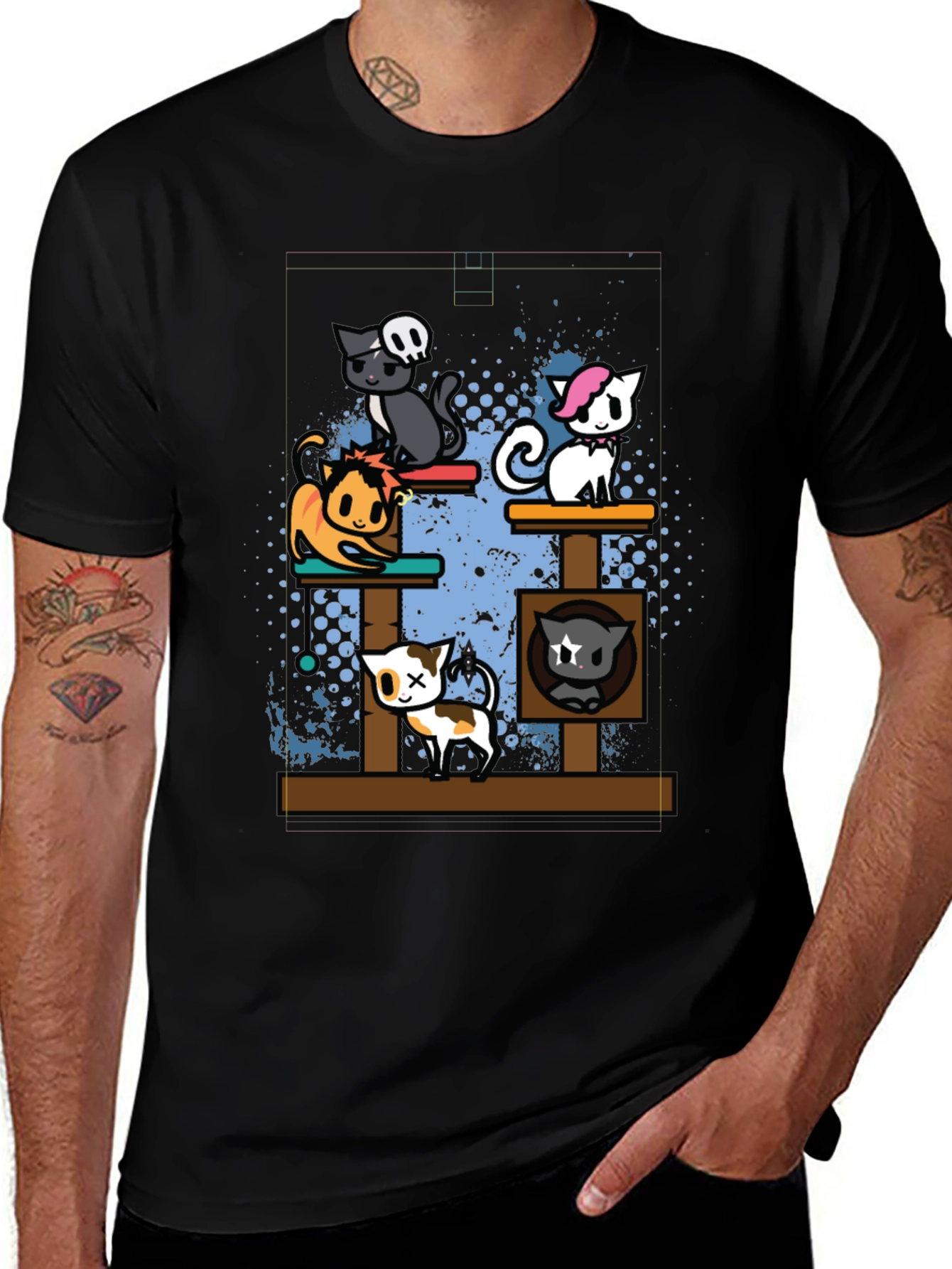Cartoon Cats Black T-Shirt