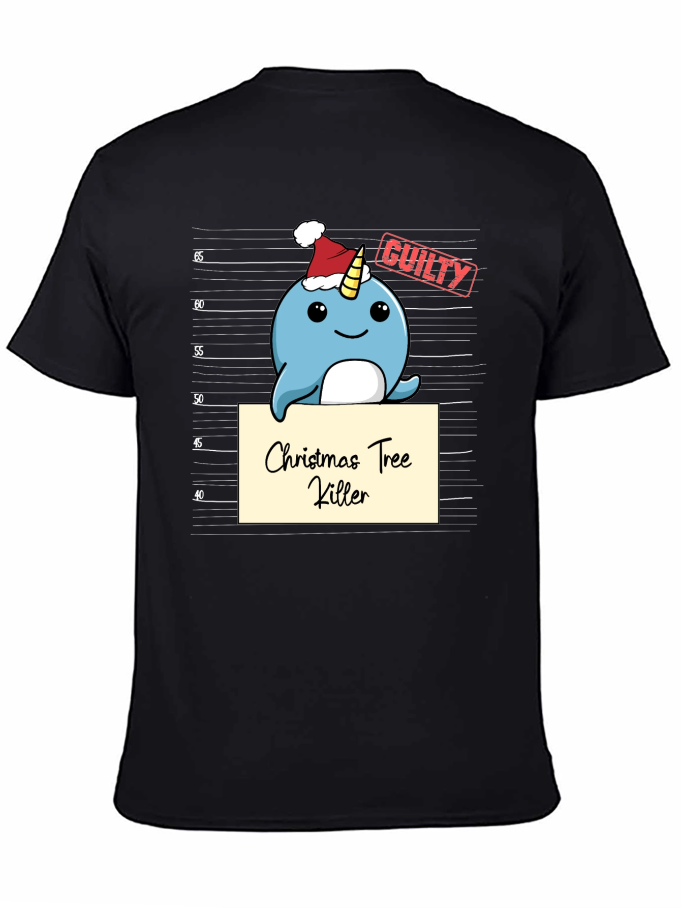 Christmas Tree Killer Narwhal Mugshot T-Shirt