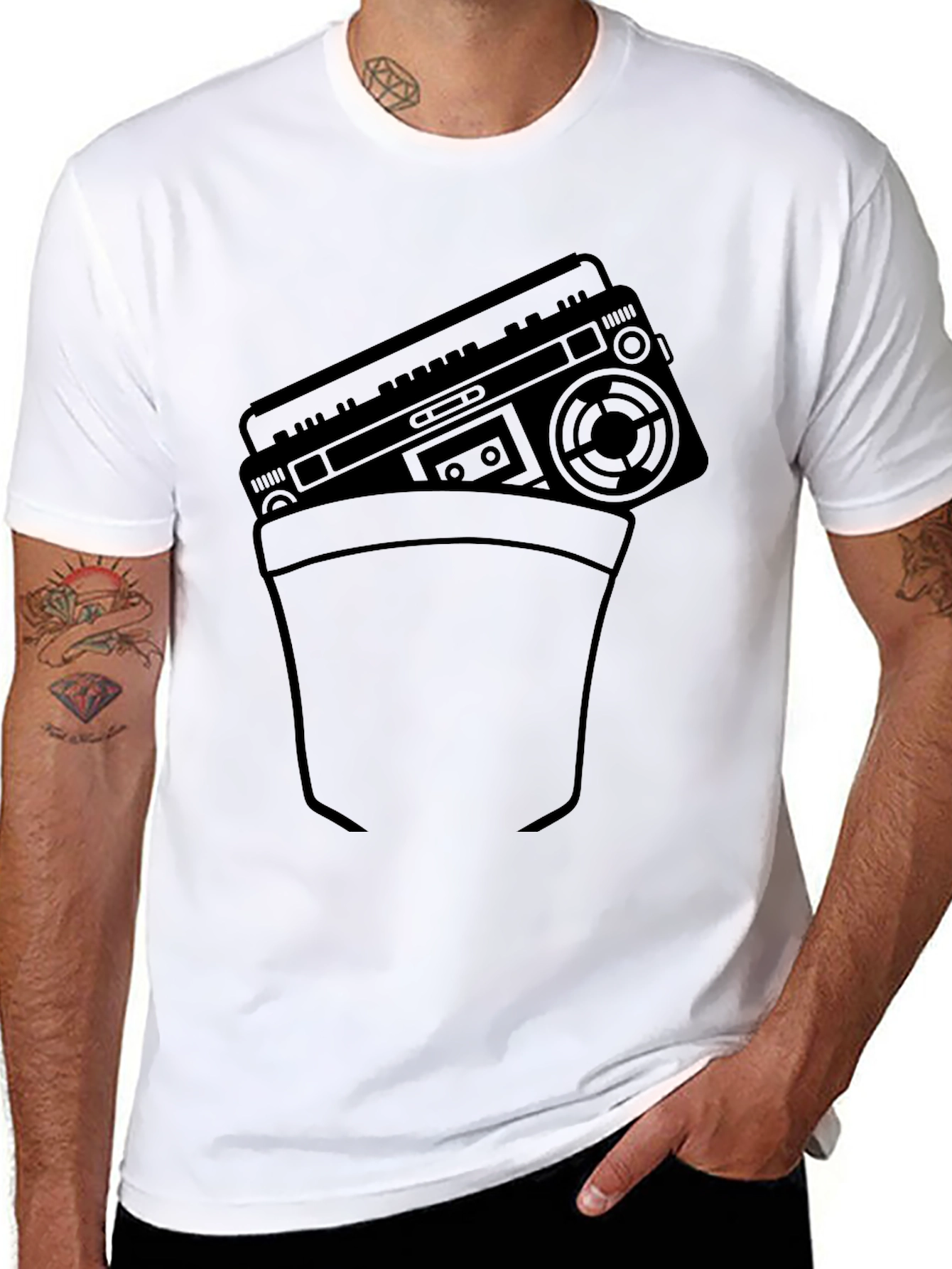 Boombox Pocket Graphic Black T-Shirt